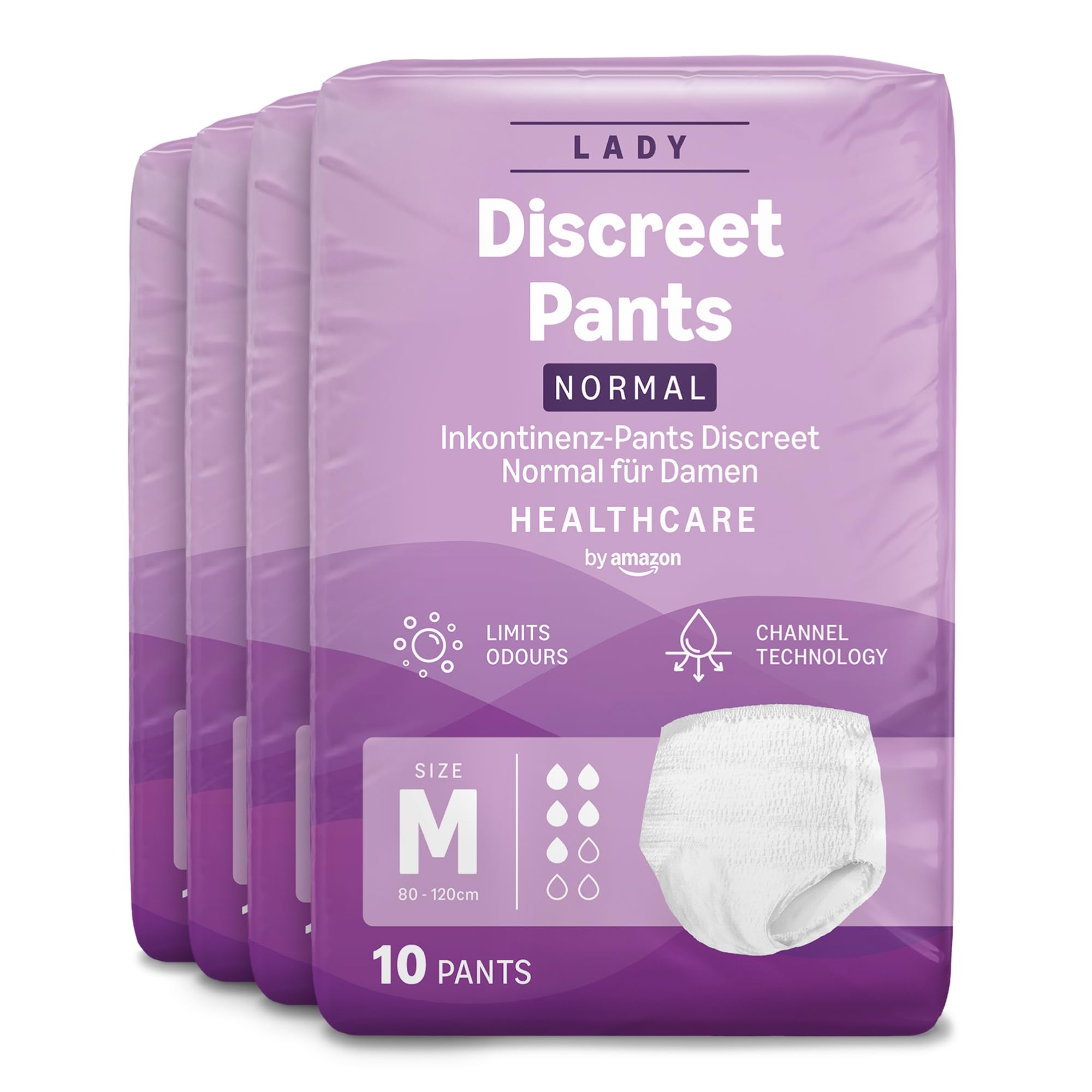 Healthcare by Amazon Discreet Incontinence Lady Pants, Normal Absorbency, Medium, 40 Count (4 Packs of 10), White, (Previously Amazon Basic Care) - Packaging May Vary