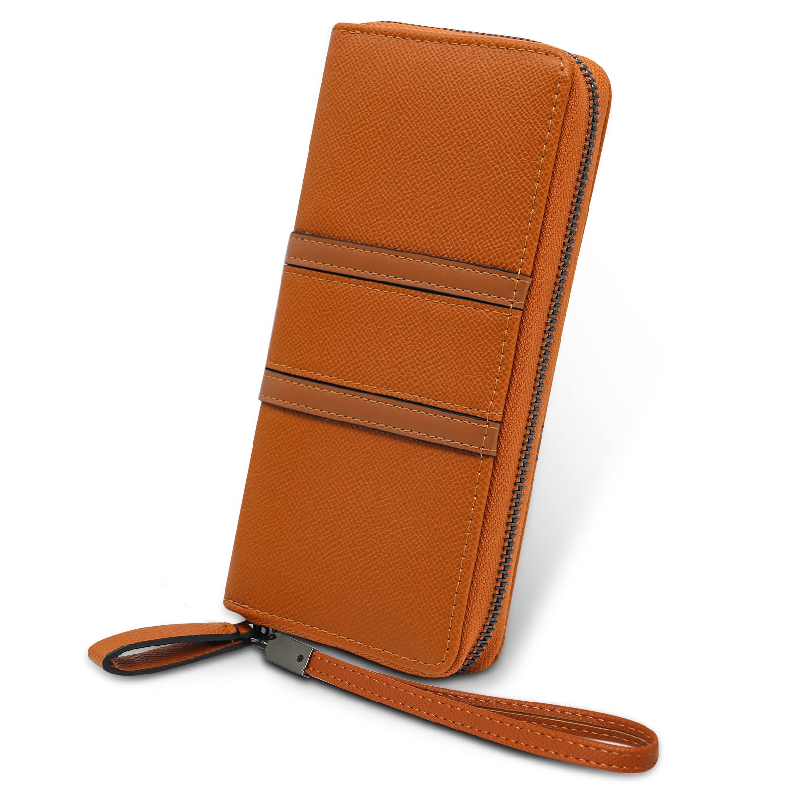 CornerLife Large Capacity Wristlet Wallets for Women Zipper Wallets for Women Long Checkbook Clutch Ladies Wallets Vegan Leather with Wrist Strap (Brown)