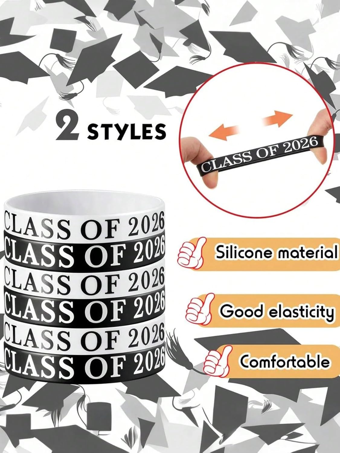 12PCS Class of 2026 Graduation Rubber Wristbands Silicone Bracelets for Students Teachers Celebrating Class of 2026 University Kindergarten Senior Graduation Party Supplies (2 styles)