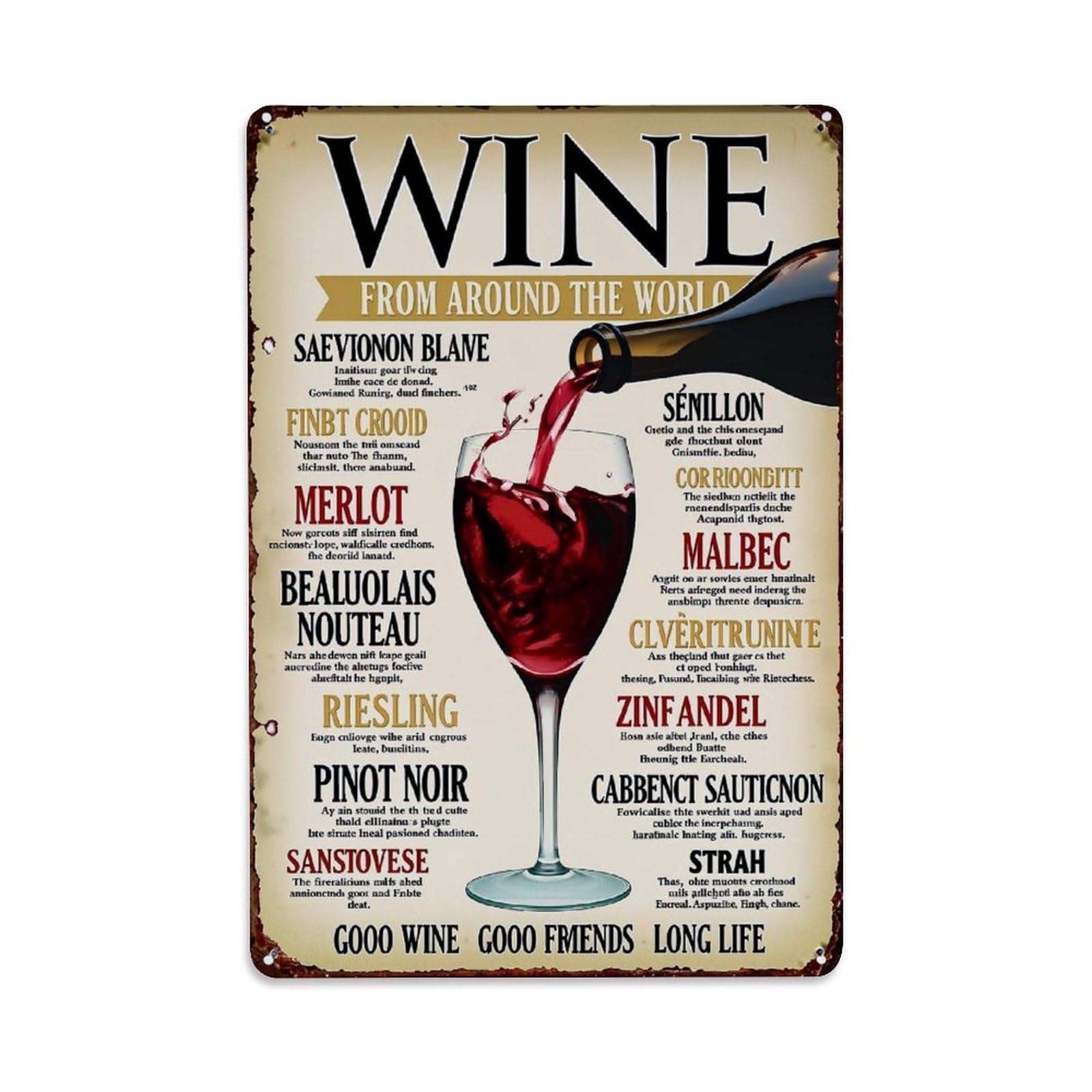 Jdfenggu Vintage Wine From Around The World Retro Metal Tin Sign, Metal Poster For Bar, Home, Man Cave, Kitchen, Laundry Room Art Decor 8X12 Inch