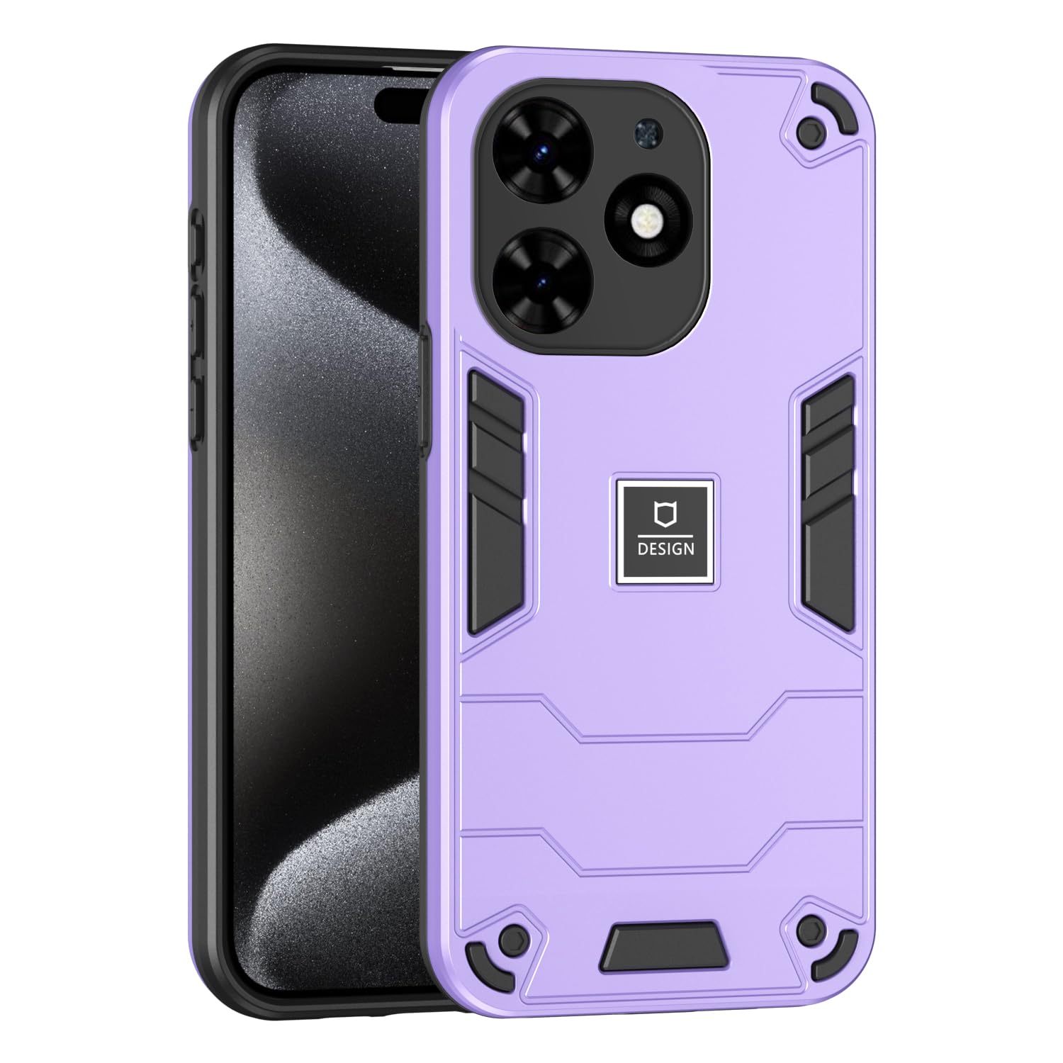 Phone Case - Compatible with Tecno Spark Go 2024, Spark 20 & Infinix Smart 8 X6525 - Dual-Layer Drop-Proof TPU+PC 2-in-1 Protective Case - Purple