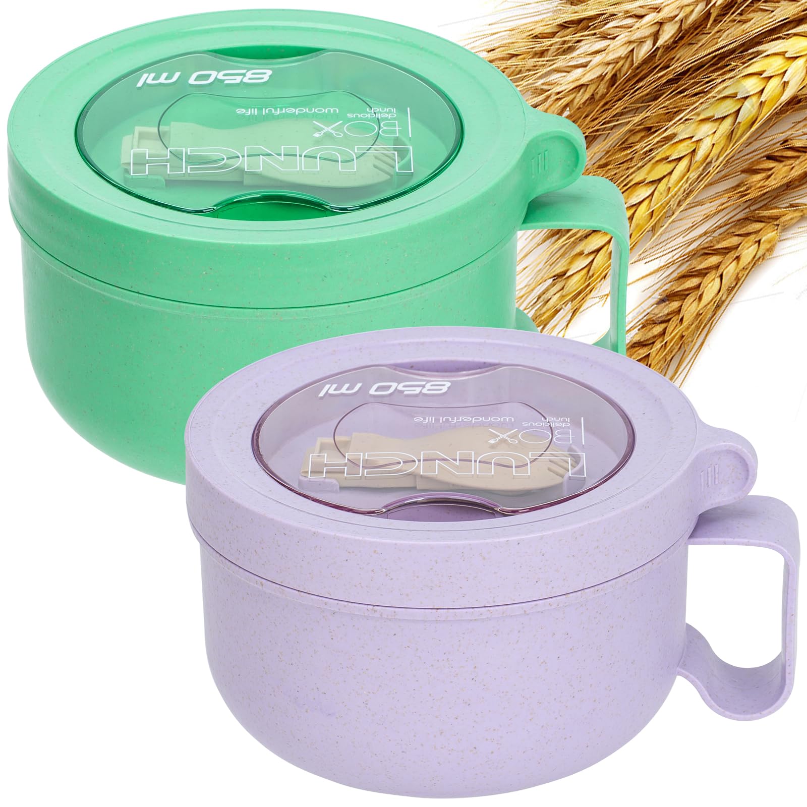 Photo 1 of Microwave Ramen Bowl with Lid and Handle for Dorm Essentials,Microwave Soup Mugs Set of 2 for Soup and Instant Noodles,Oatmeal, Gumbo, Salad, BPA Free(Green Purple)