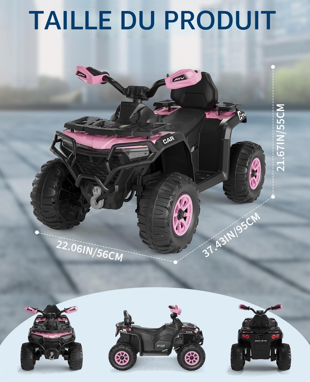 12V Quad électrique pour Enfants, Mit 2X35 W Moteurs Puissants, Quad Enfant avec Musique, Télécommande,Klaxon et Lampe Frontale pour Enfant de 3 à 8 Ans