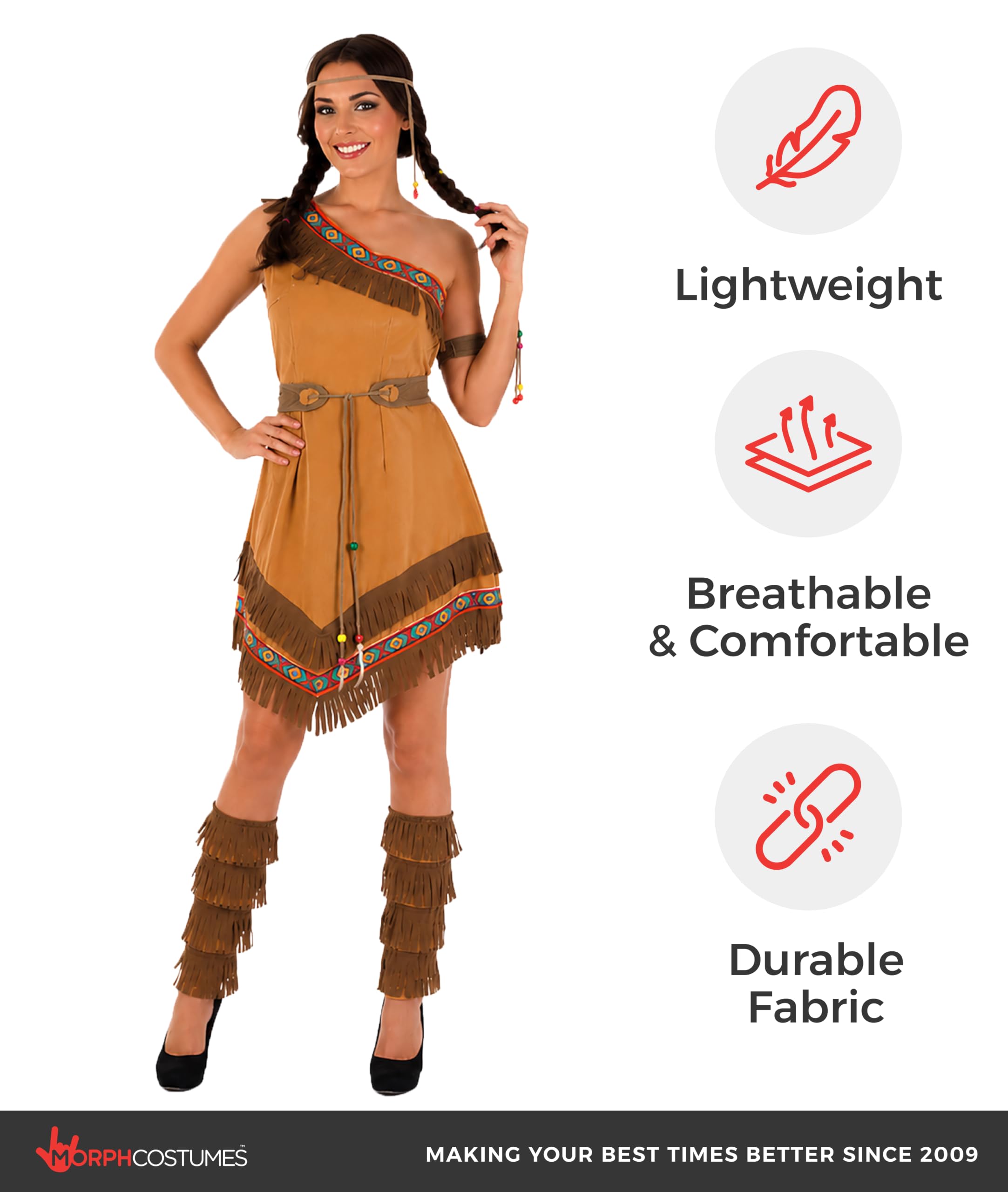 Fun Shack Deguisement Indienne Femme, Costume Amerindien Halloween | Robe, Ceinture, Bandeau, Bracelet & Sur-Bottes, Look des Grandes Plaines, Parfait pour Halloween, Idéal pour se Déguiser