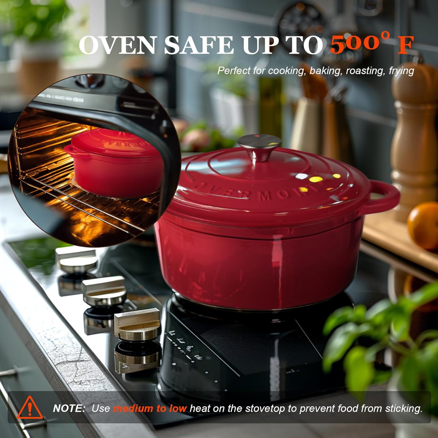 Overmont 5.5QT Enameled Cast Iron Dutch Oven with Lid Cookbook Heavy-Duty Casserole with Dual handles for Braising, Stews, Roasting, Bread Baking - Image 2