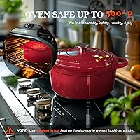 Vista 2 de Overmont Horno holandés de hierro fundido esmaltado de 5.5 cuartos de galón con tapa y libro de cocina, cacerola resistente con asas dobles