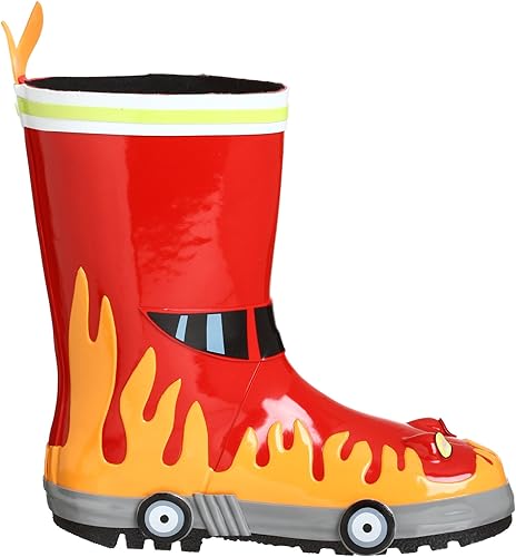 Miniatura 6 de Kidorable rojo bombero botas de lluvia de goma natural wdiversión llama tire en la pestaña del talón