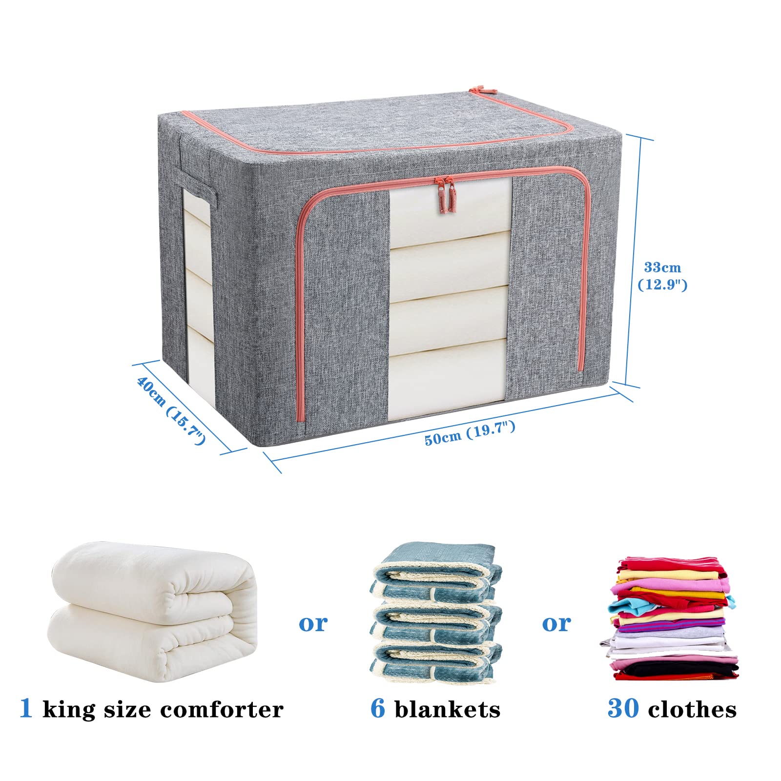FUSACONY Clothes Storage Bag 3 Pack Storage Boxes with Lids, Foldable Oxford Cloth Steel Frame Box - Image 2