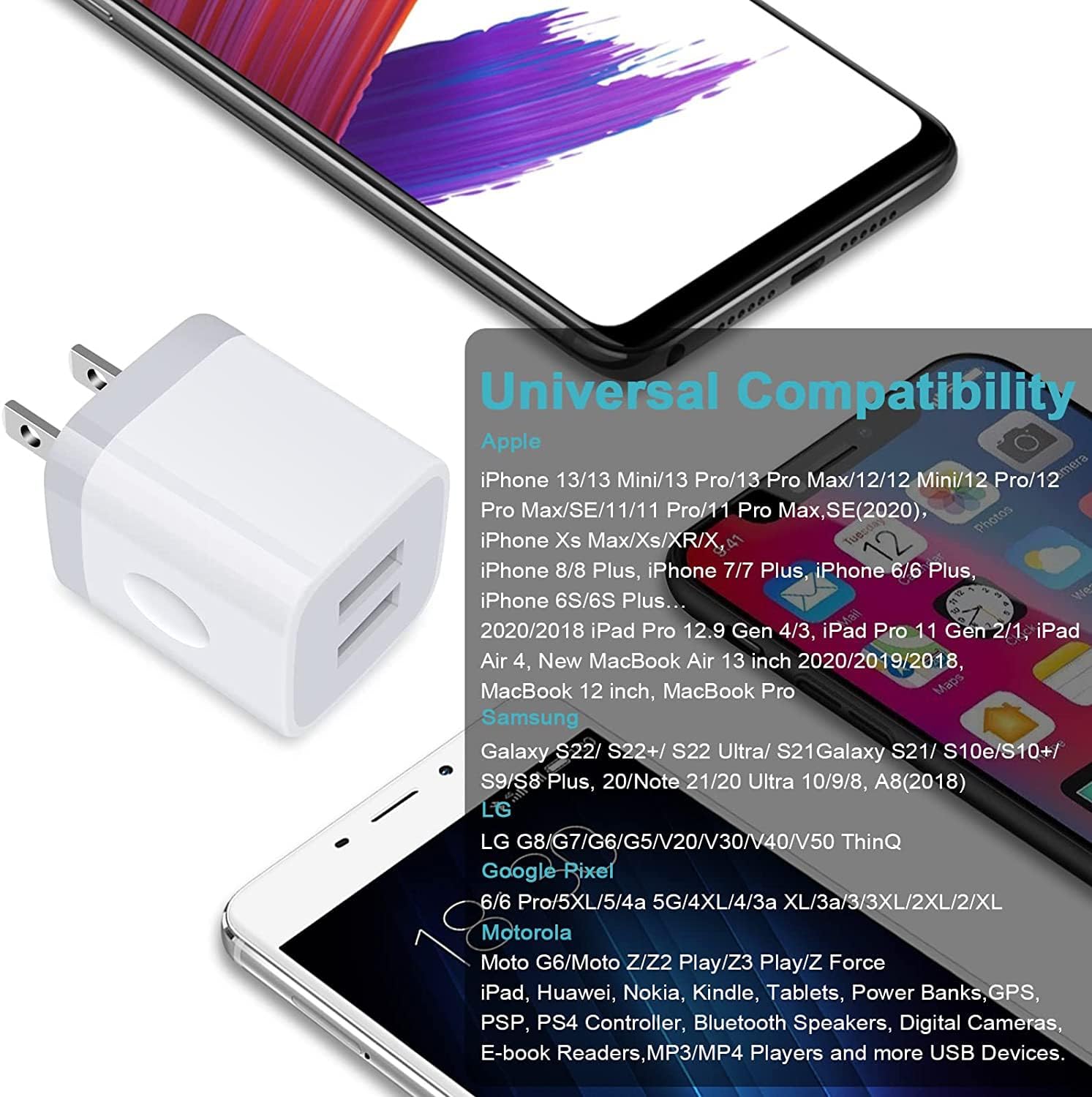 Boîte De Chargeur, VIFIGEN Chargeur Mural Adaptateur De Chargeur De Téléphone USB Double Prise Murale USB Blocs De Charge
