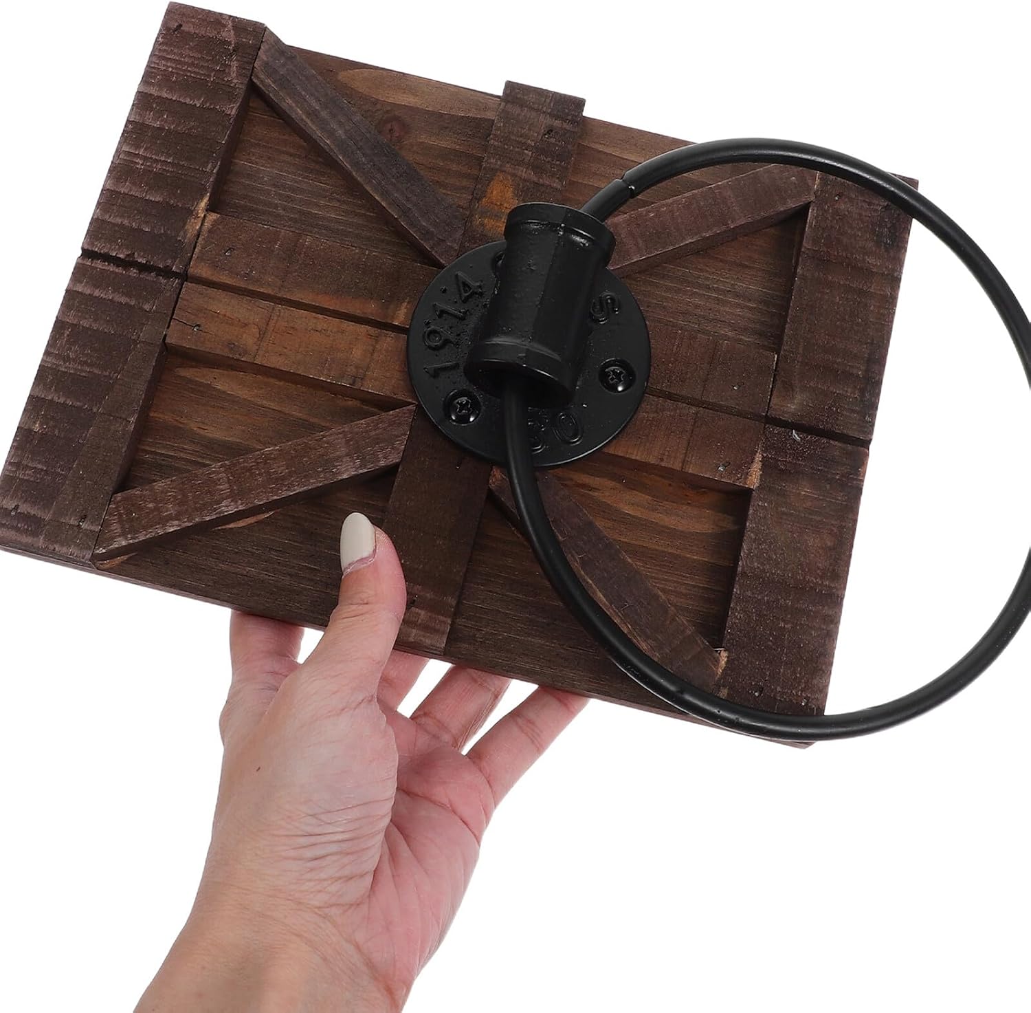 Uonlytech Rustic Bathroom Towel Ring with Wood Backing Vintage Iron Wall Mounted Holder for Farmhouse Decor Easy Installation Distressed Finish Hand Towel Rack for Toilet Kitchen