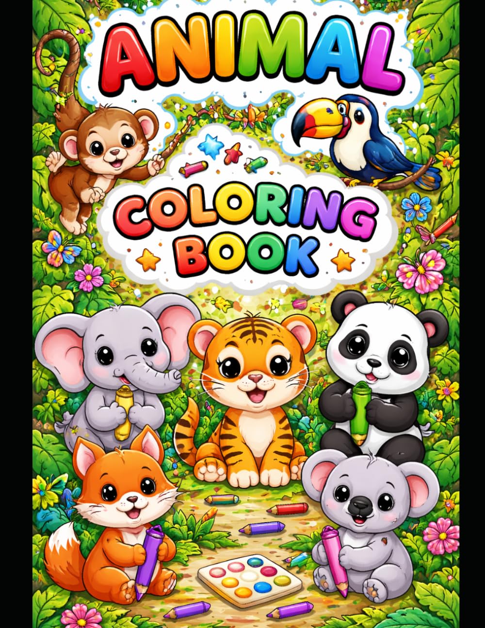 Cute Animal Coloring Book for Kids Ages 3–8: Easy Jungle Animals, Baby Animals & Fun Coloring Pages