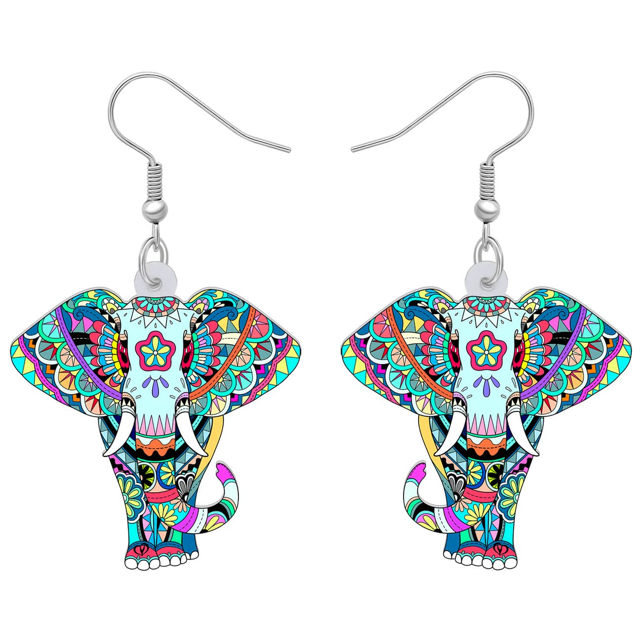 BONSNY Acrylic Africa Jungle Elephant Drop Dangle Statement for Women Earrings Jewelry Charms Gifts (Multi)