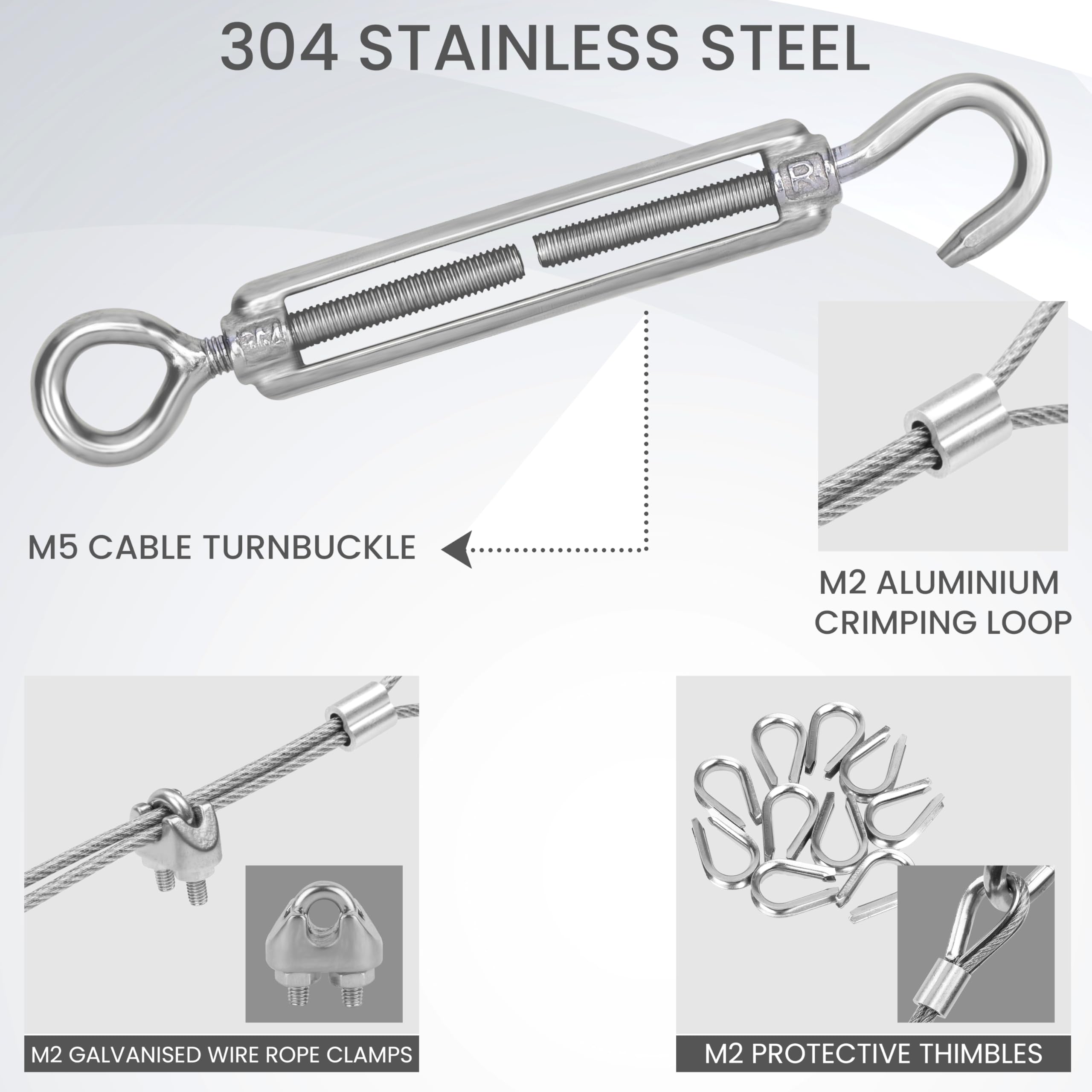 Kit Cavo Acciaio Inox 100m Con Tiranti - Per Giardinaggio, Tende Da Esterno E Recinzioni (Ø2mm, Rivestito PVC Argento) - Foto 10