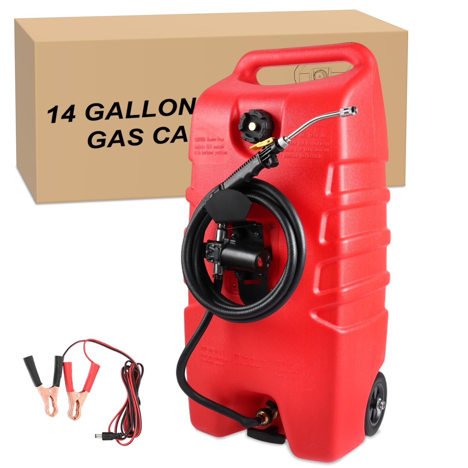 GOOACC 14 Gallon Fuel Caddy Portable Fuel Transfer Tank w 12V Electric Pump