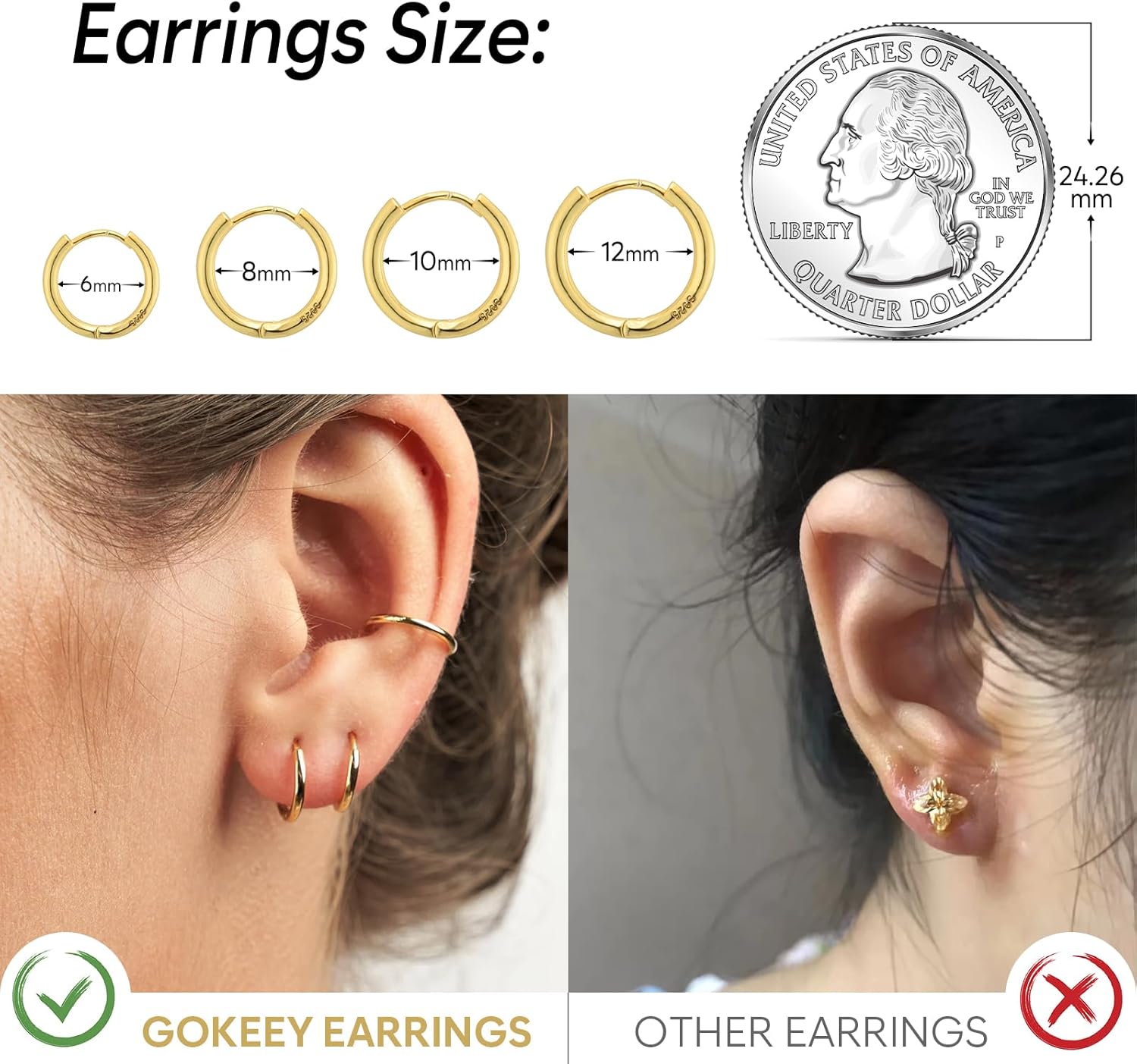 Miniatura 4 de Gokeey Small Gold Huggie Hoop Earrings Set for Women 14K Real Gold Plated Hypoallergenic Lightweight Earrings for Sensitive Ears Everyday Earrings