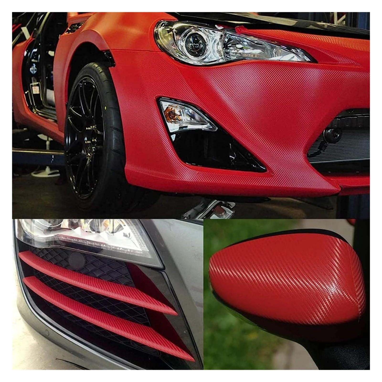 3D Red Carbon Fiber Film Self Adhesive Scratch-proof And Waterproof Car Body Colorful DIY Styling Decal Protective Stickers(50x100cm)