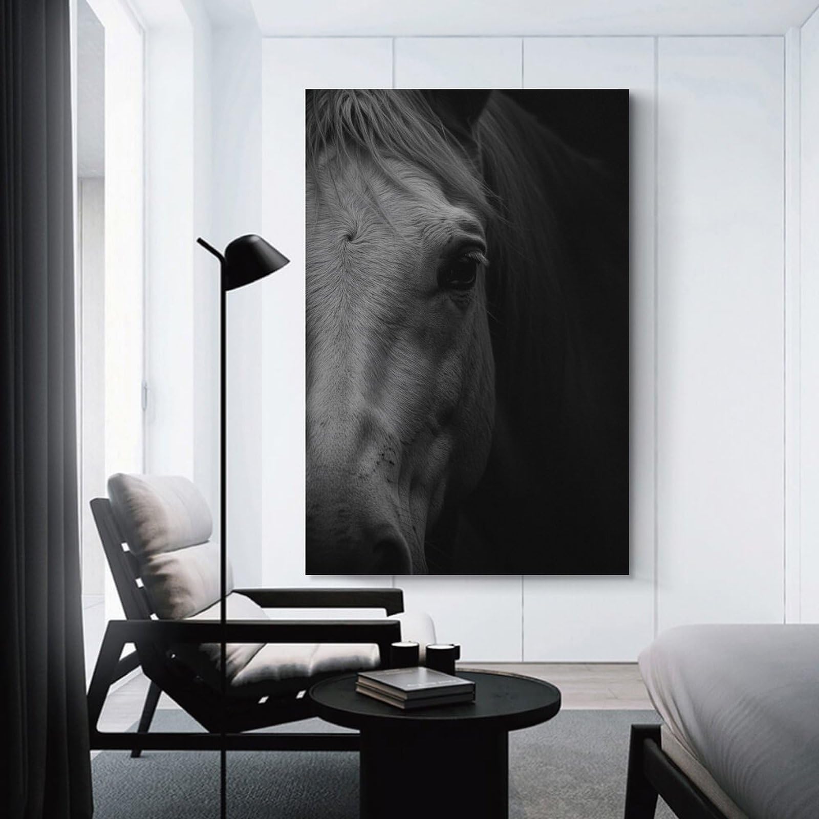 Junmoney Unframe-Style-11 Monochrome Horse Portrait Home Decor Wall Art 12X18inch(30X45cm), For Bedroom, Guest Room Or Reading Nook, Decorative Wall Art For Cosy Rooms