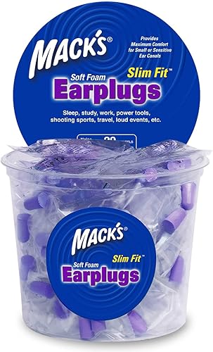Tapones para los oídos Mack's Slim Fit de espuma suave, 100 pares, envueltos individualmente, pequeños tapones para los oídos para dormir,