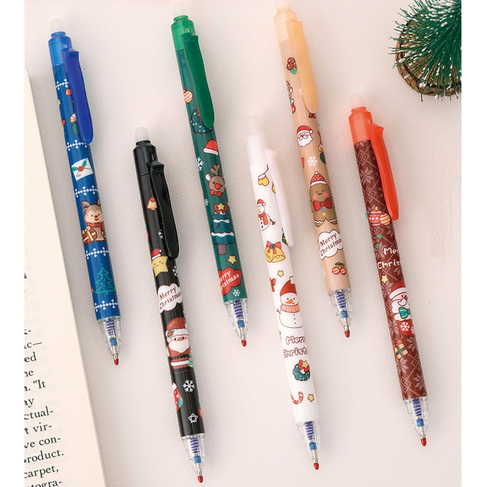6 Pcs Cute Christmas Erasable Pens Xmas Retractable Pens Erasable Gel Ink Pens Cartoon Pen 0 5mm Blue — view 3