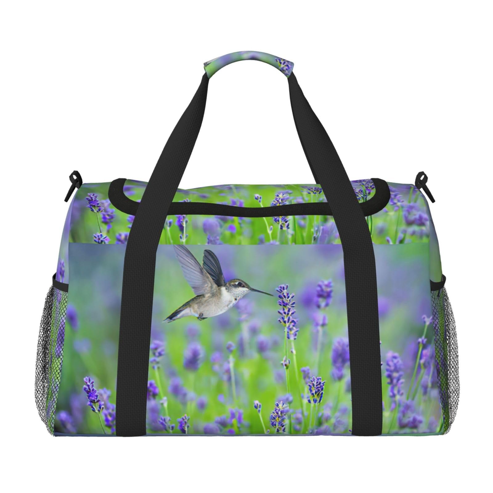 Bolsa de viaje grande plegable e impermeable con estampado floral de lavanda 8