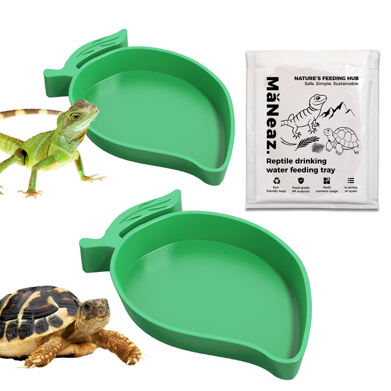 MaNeaz 2 Stück Blattform Schildkröten Zubehör Terrarium Zubehör Wasserschale Terrarium Reptilien Wasserschale, Futterschale,Terrarium Trinkschale, Wassernapf（Grün）