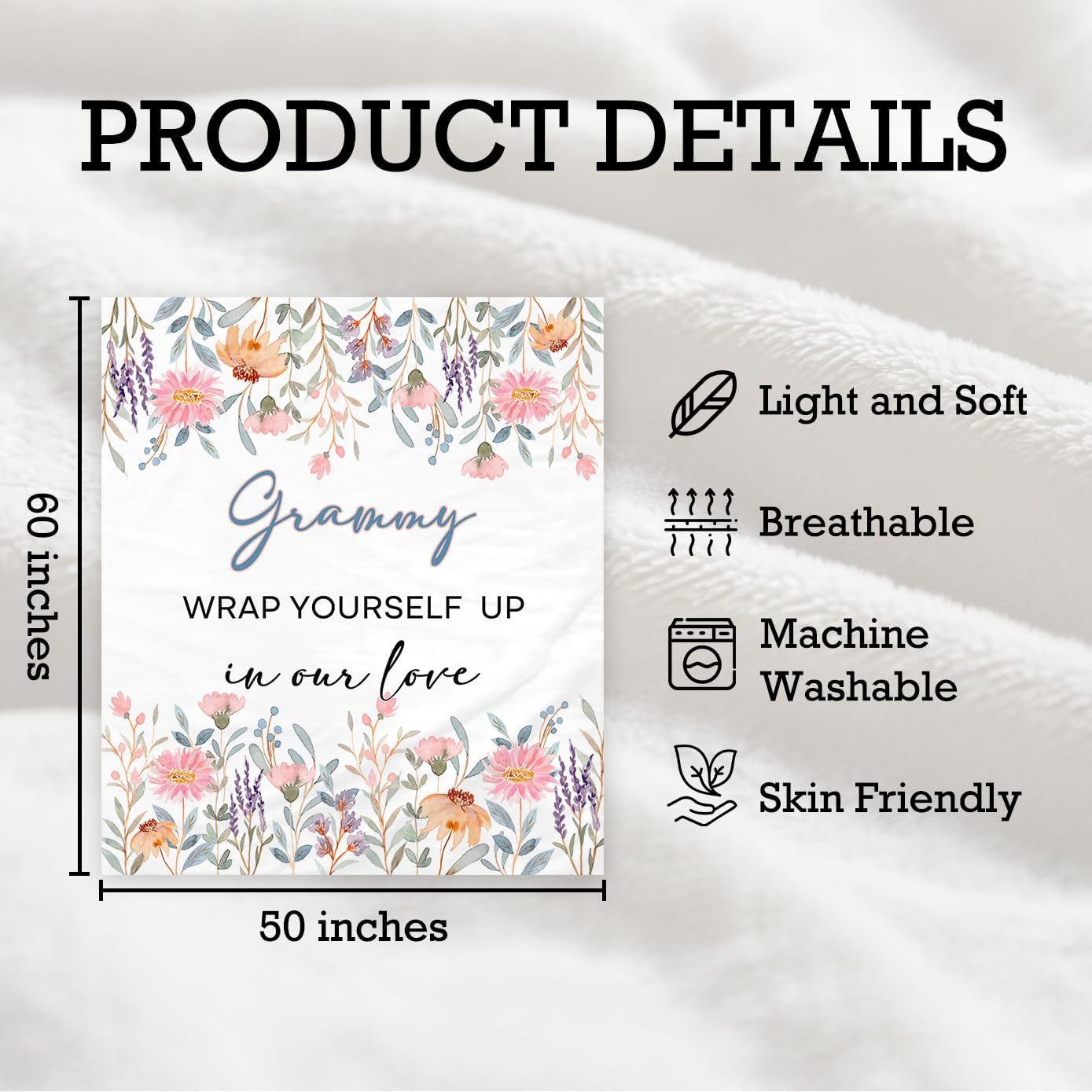 Grammy Blanket, Grammy Gifts Blankets Throw, Grandma Gifts, Mothers Day Birthday Gift for Grammie Grandma Blankets Decor, GrammyWrap Yourself up in Our Love Blanket Bed Throw 50x60 Inches - Image 7