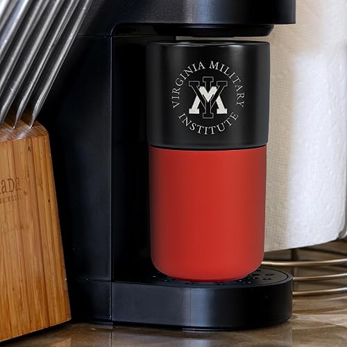 Miniatura 448 de Rico Industries NCAA Miami of Ohio Redhawks - Vaso de cerámica de 16 onzas con agarre de silicona, grabado láser profundo, diseño de color negro