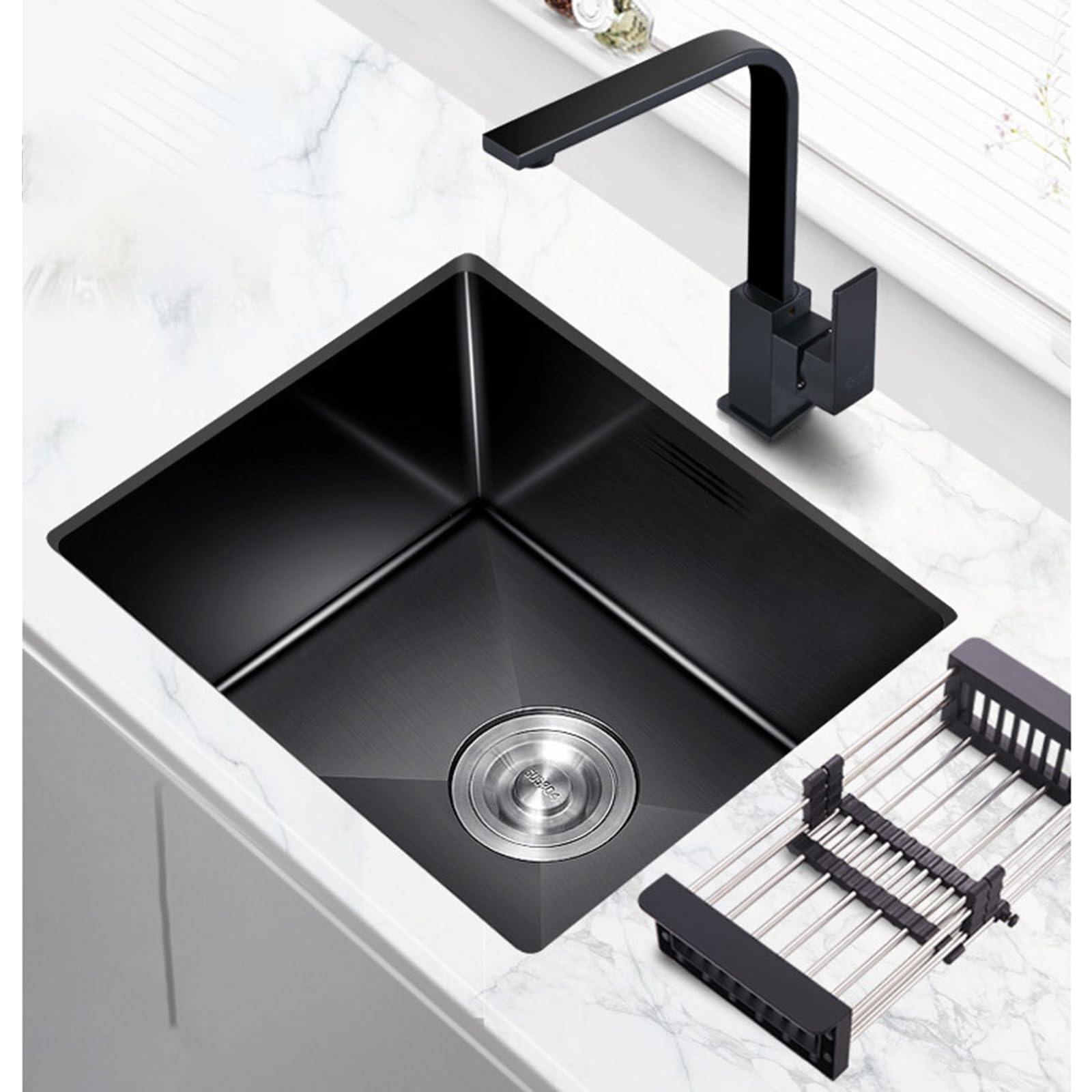 CZYWKDDPP Stainless Steel Bar Sink Single Bowl with Faucet – Undermount & Top-Mount Drop-in Kitchen Prep for Washing Dishes Vegetables (Small Size)(42 * 35 20cm)