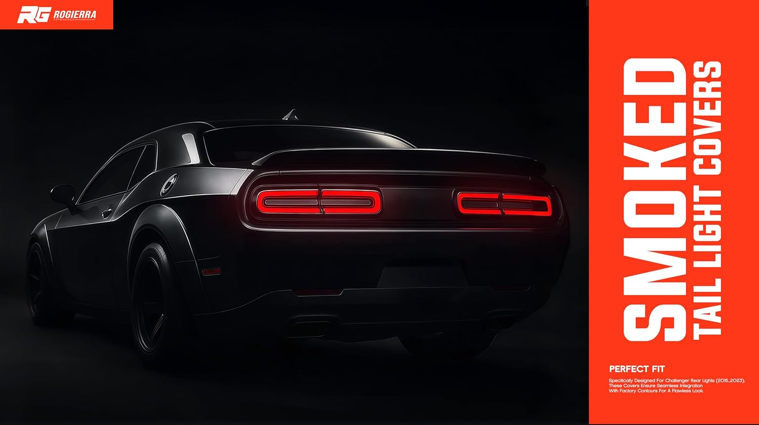 for Dodge Challenger Tail Light Covers, Smoked Rear Light Guards Trim Exterior Compatible with Dodge Challenger 2015-2023 (4Pcs)