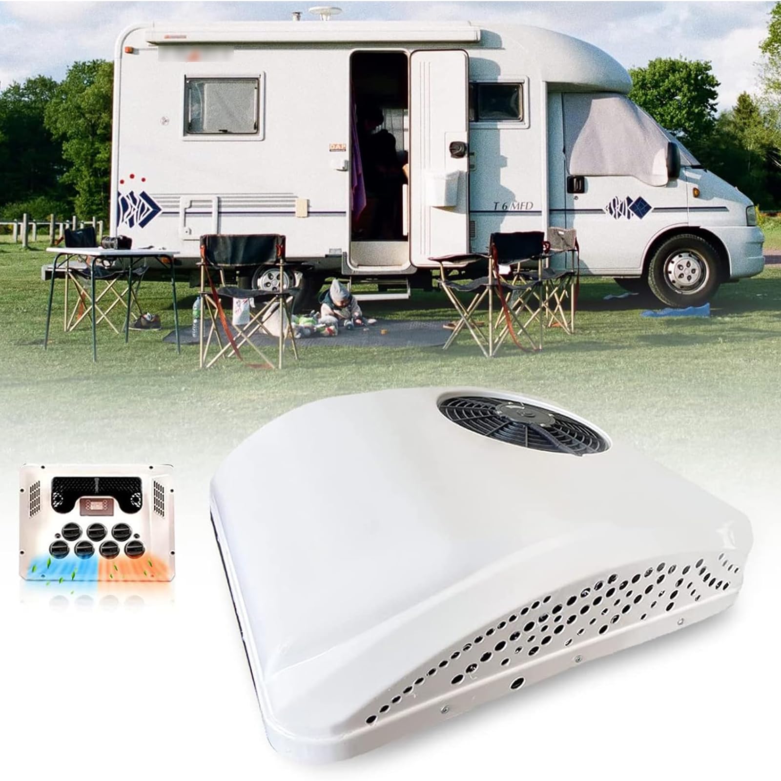TIANQIHAO Rooftop Rv Air Conditioner With Cooling And Heating, Dc Powered For Trucks Vans Camper Bus Ambulance,White-48V