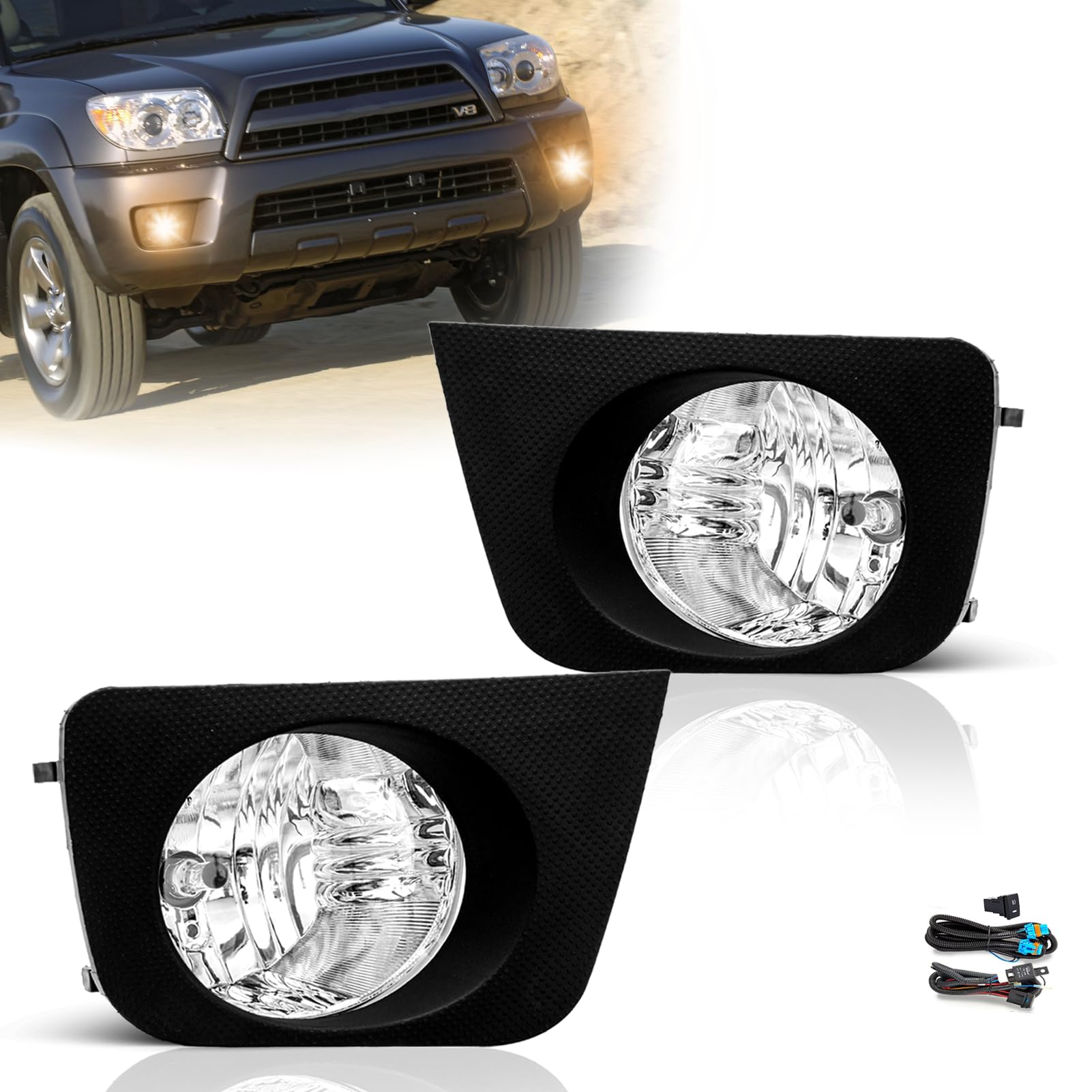 CHUSYYRAY Pair Fog Light Lamps For Toyota 4Runner 2010-2013 - Black Housing, Clear Lens, H11 Bulbs