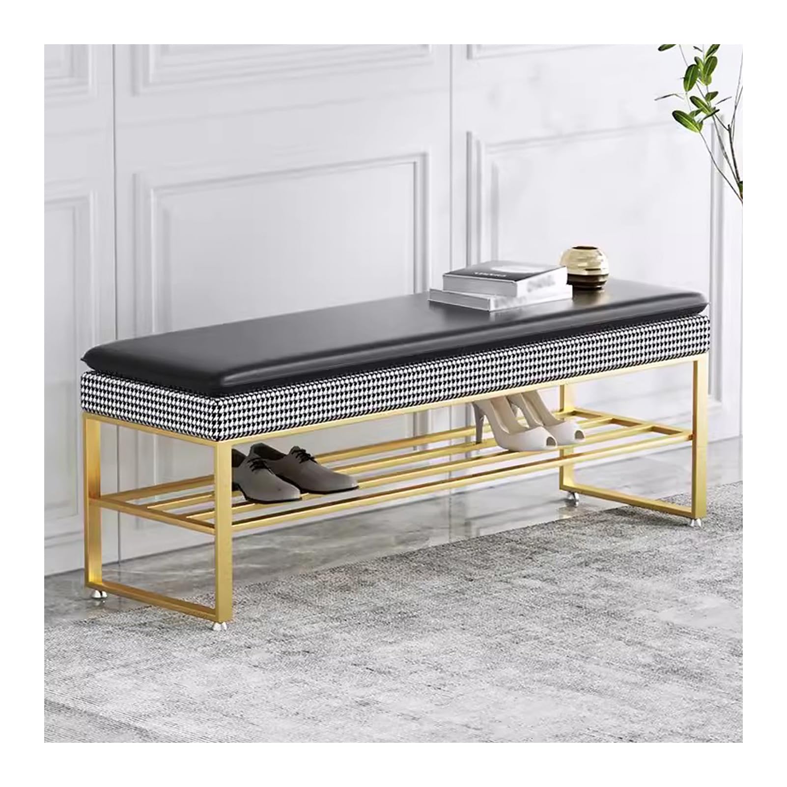 Banc de rangement à chaussures meuble entrée étagère 2 niveaux cadre métal salon