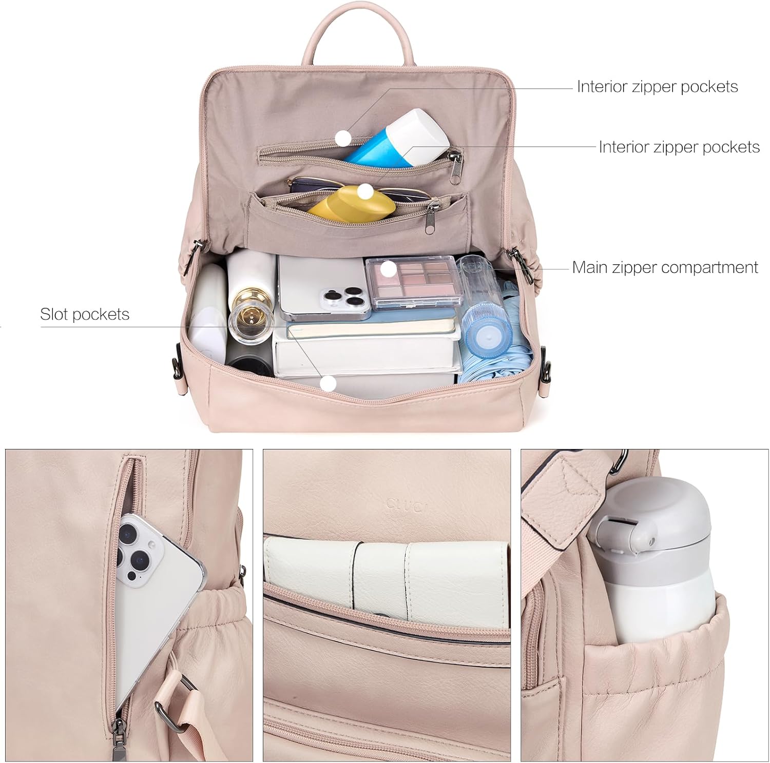 CLUCI Backpack Purse for Women Fashion Two Toned Leather Designer Travel Large Ladies Shoulder Bags with Tassel pink - Image 4