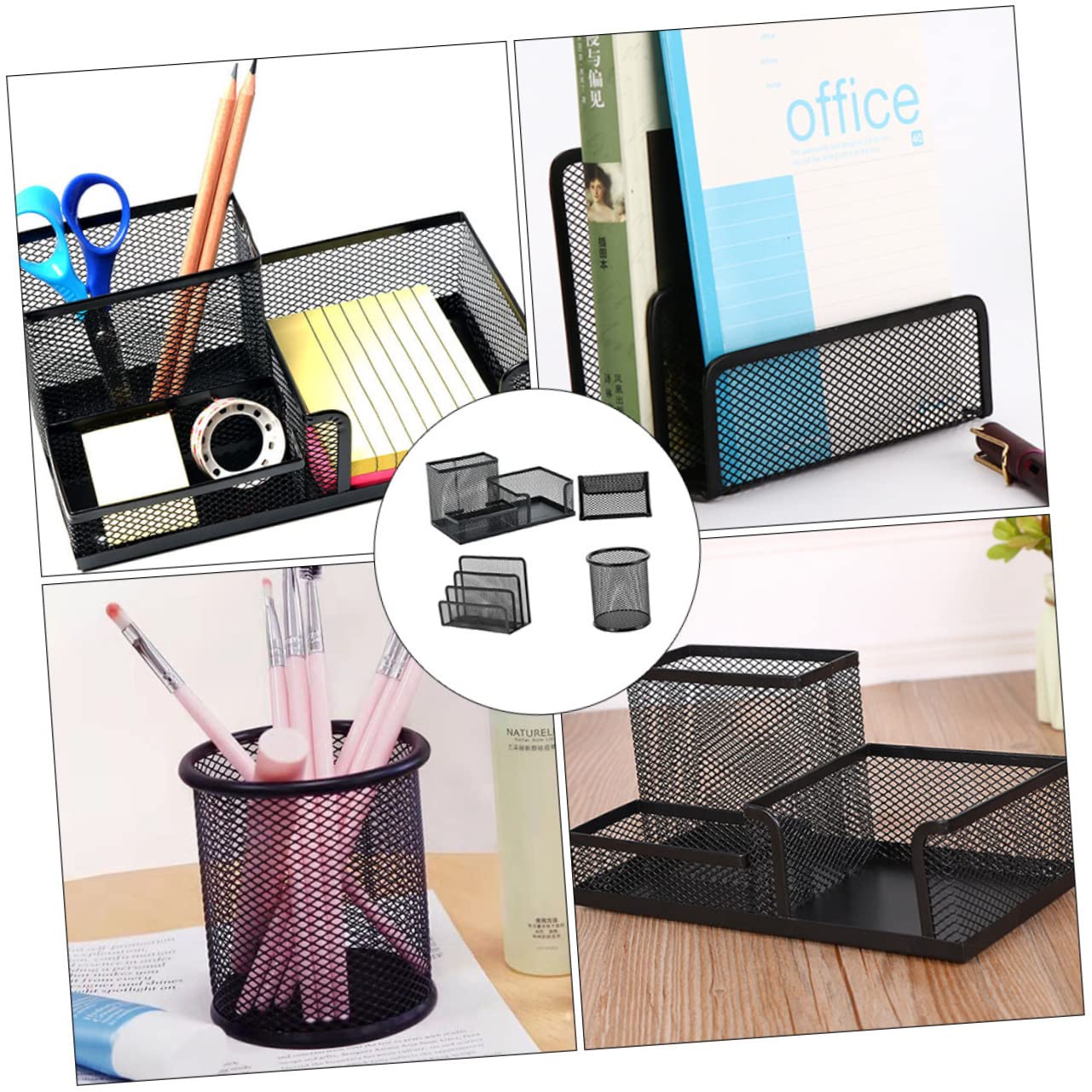 PLAFOPE Set Di Contenitori Per Ufficio in Ferro Battuto 4 Pezzi Organizer Da Scrivania Organizer Per Penne E Portaoggetti Da Scrivania
