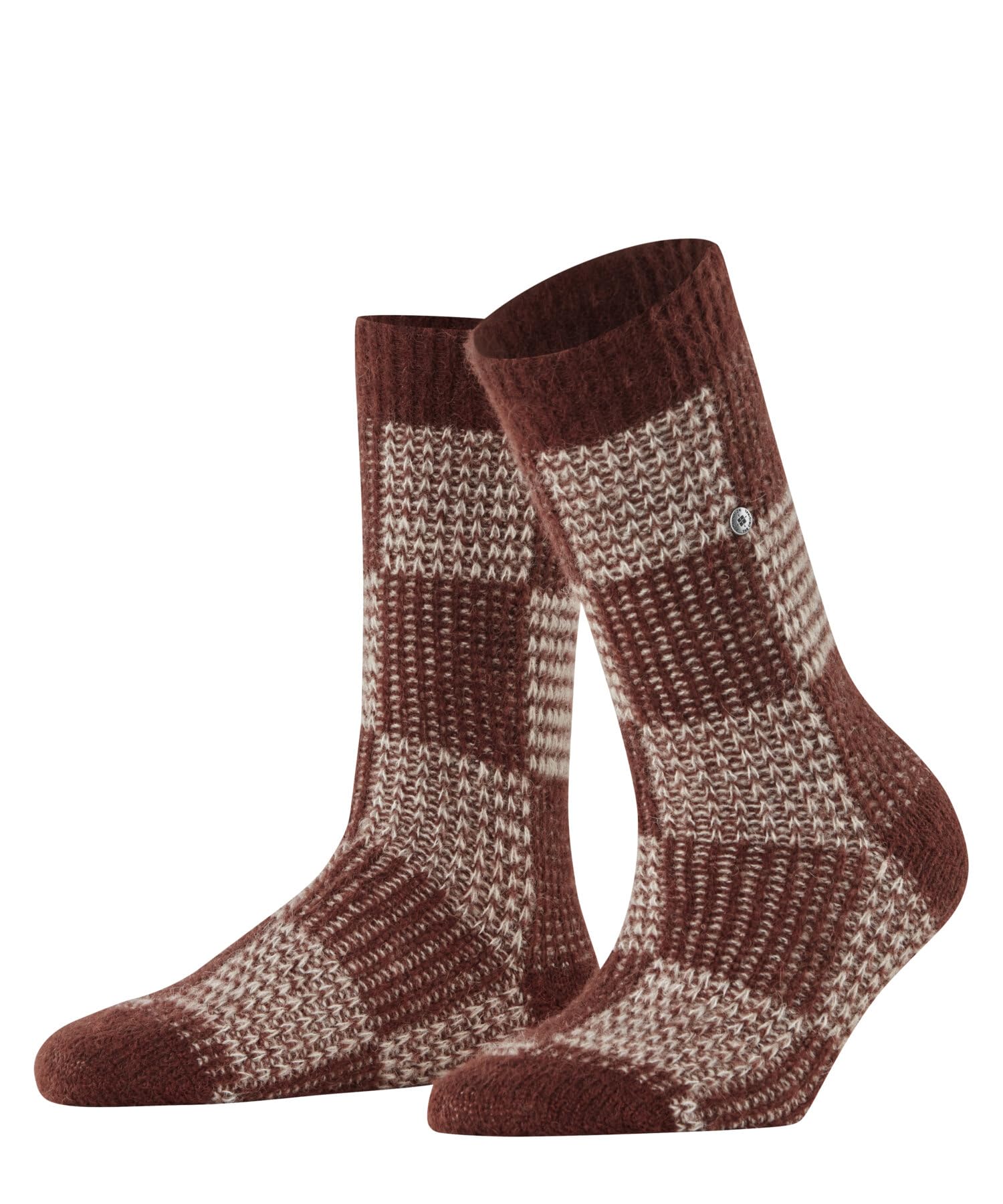 Burlington Women's Charming Checks W So Alpaca Wool Patterned 1 Pair Socks, Brown Cinnamon 5186, 3.5-7
