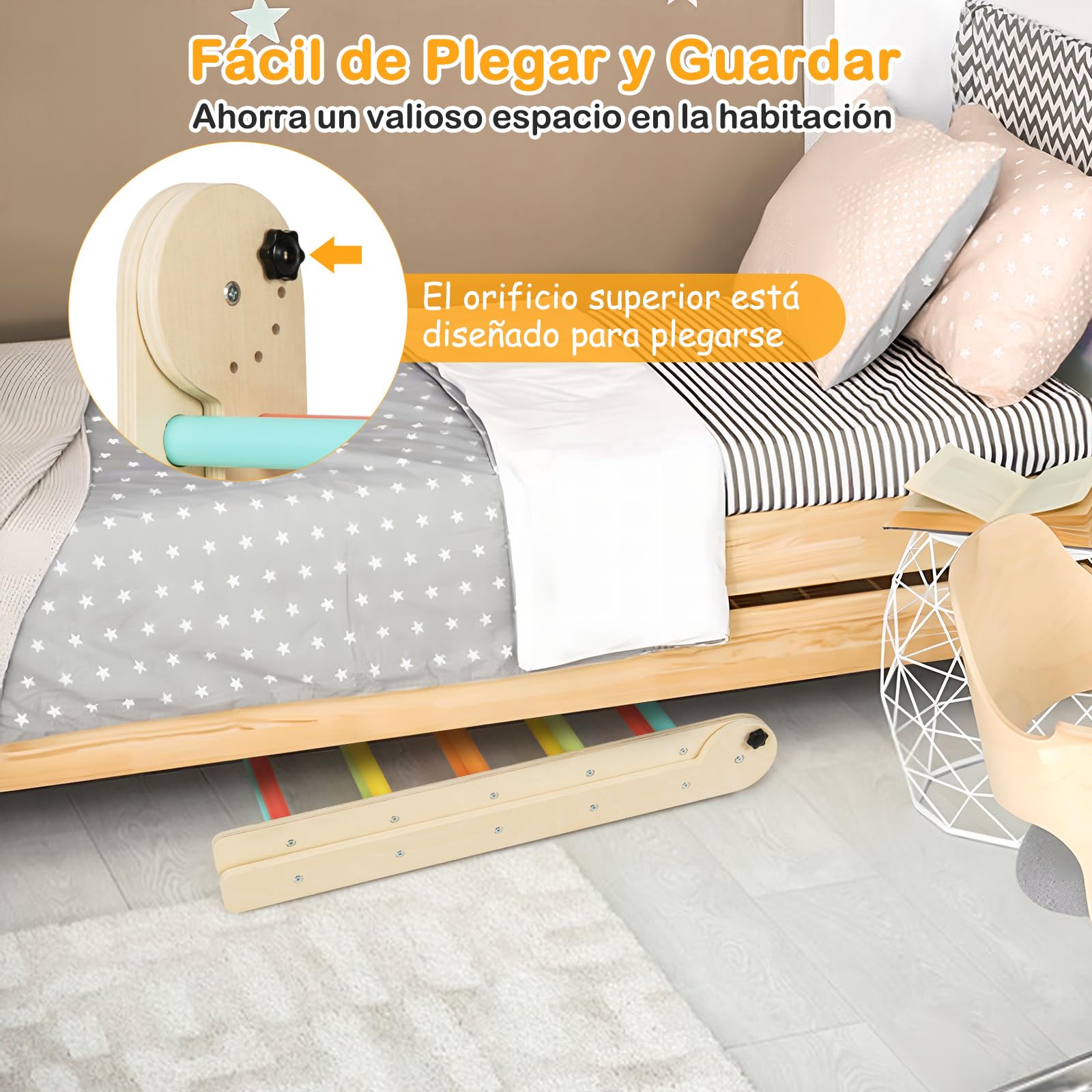 COSTWAY Triángulos de Escalada Plegables y Ajustables 3 en 1, Juguetes Triangulares de Escalada para Niños con Rampa Deslizante, Escalador Triangular de Madera Montessori (Multicolor)