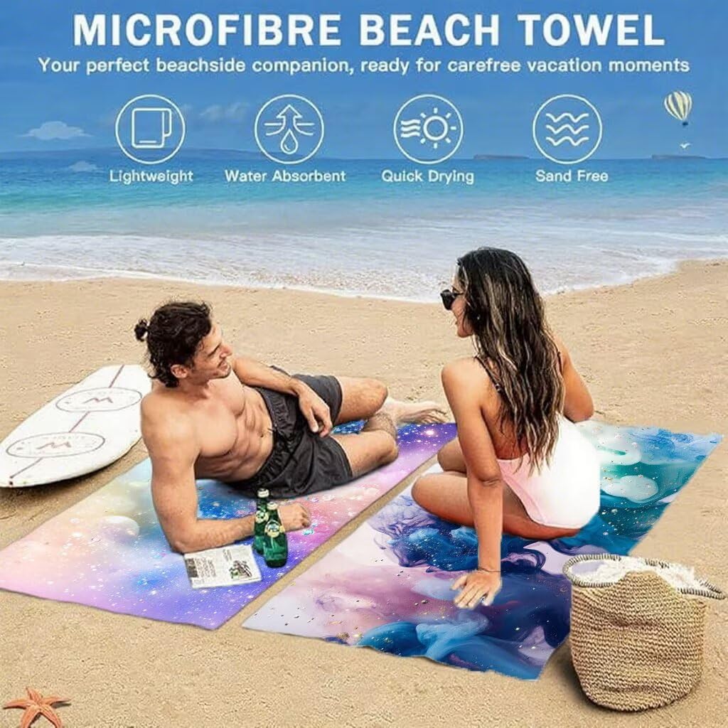 Serviette de Plage 90x180cm, Rêve Serviette Microfibre Lot de 2 Couleur Motif Ultra Absorbantes Séchage Rapide Anti Sable Légère Drap de Plage avec Bouton Pression Design pour Piscine Voyages,Model167
