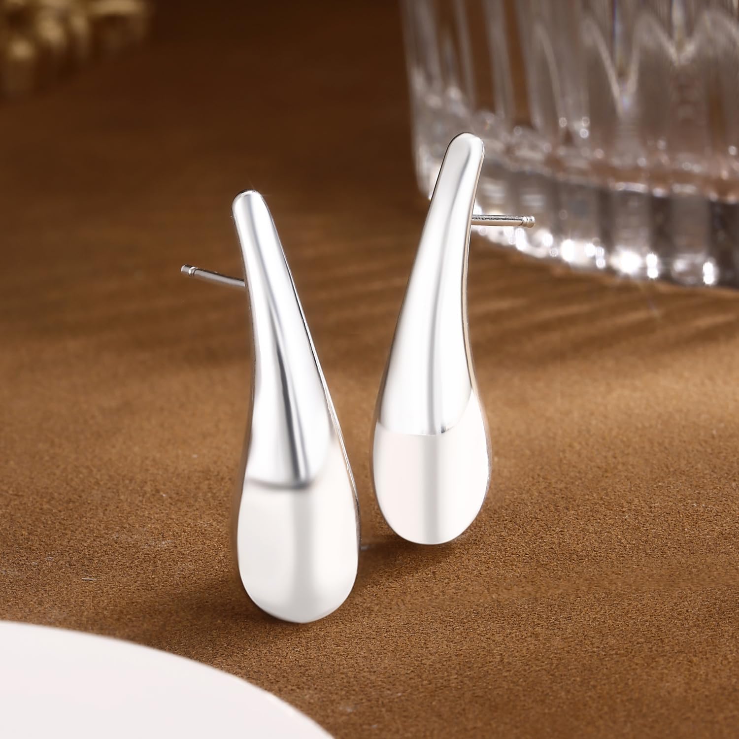 Gold plated dangle Tear drop earrings hoop for women,chunky Cartilage earrings studs for women,lightweight statement jewelry for gifts - Image 2