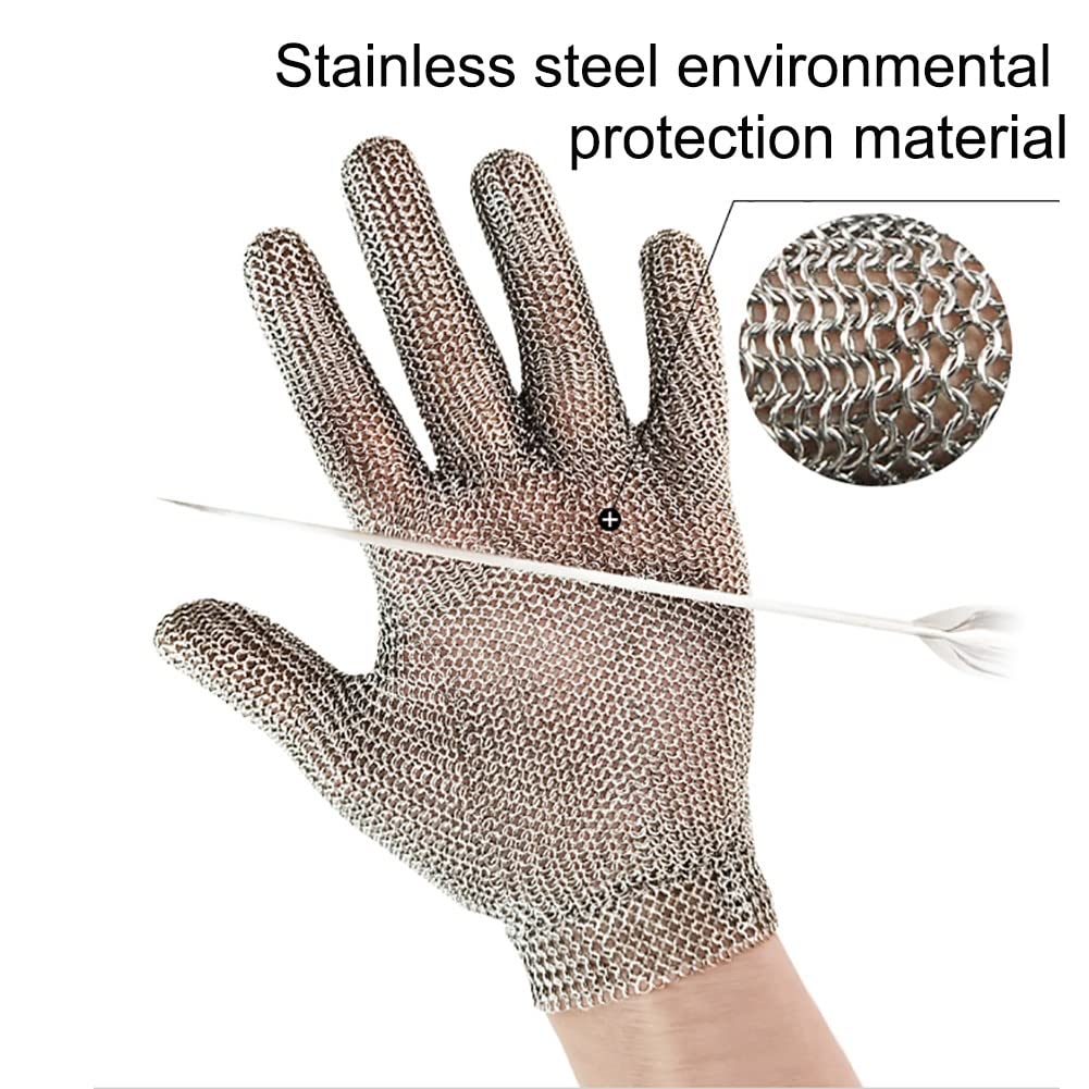 Gants Résistants Aux Coupures Gants résistants à la Taille de Maille en Acier Inoxydable métallique, Gants de Travail de sécurité de la Viande de Boucher de Chef Boucherie (6 Tailles)