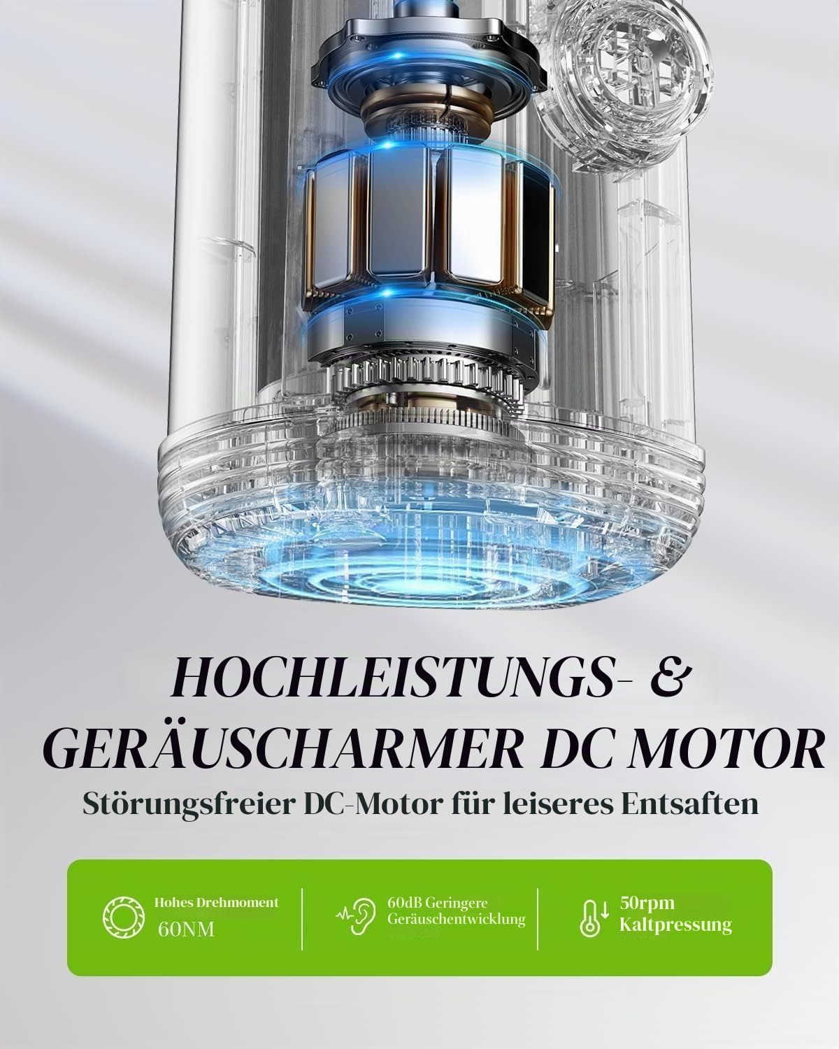GDOR Hohe Saftausbeute Entsafter Klein Slow Juicer Leistungsstark Entsafter Gemüse und Obst Leicht zu Reinigen Juicer Machine Geräuscharm Kaltentsafter 600ml, Bürste Inklusive, BPA-frei
