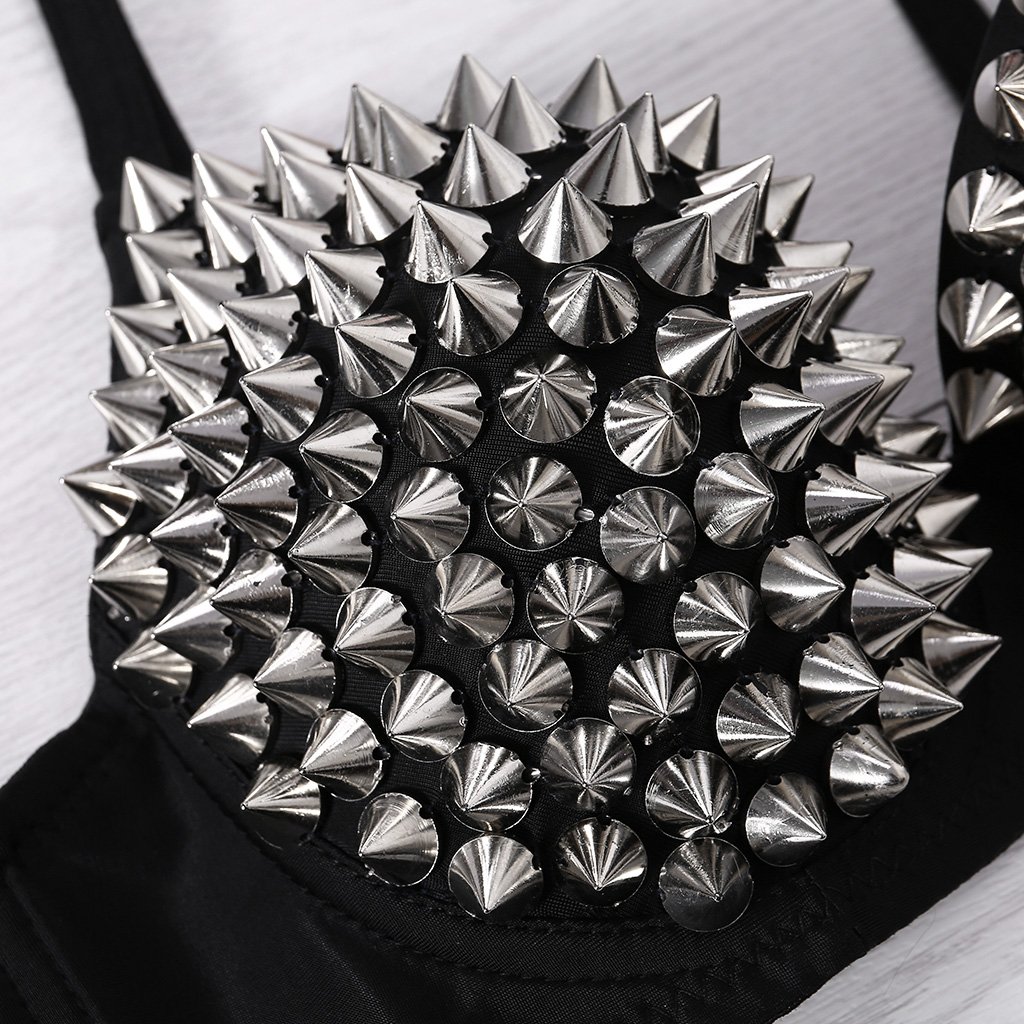 Sexy All-over Spike Rivet Dance Bra Metallic Punk Style Nightclub Wear