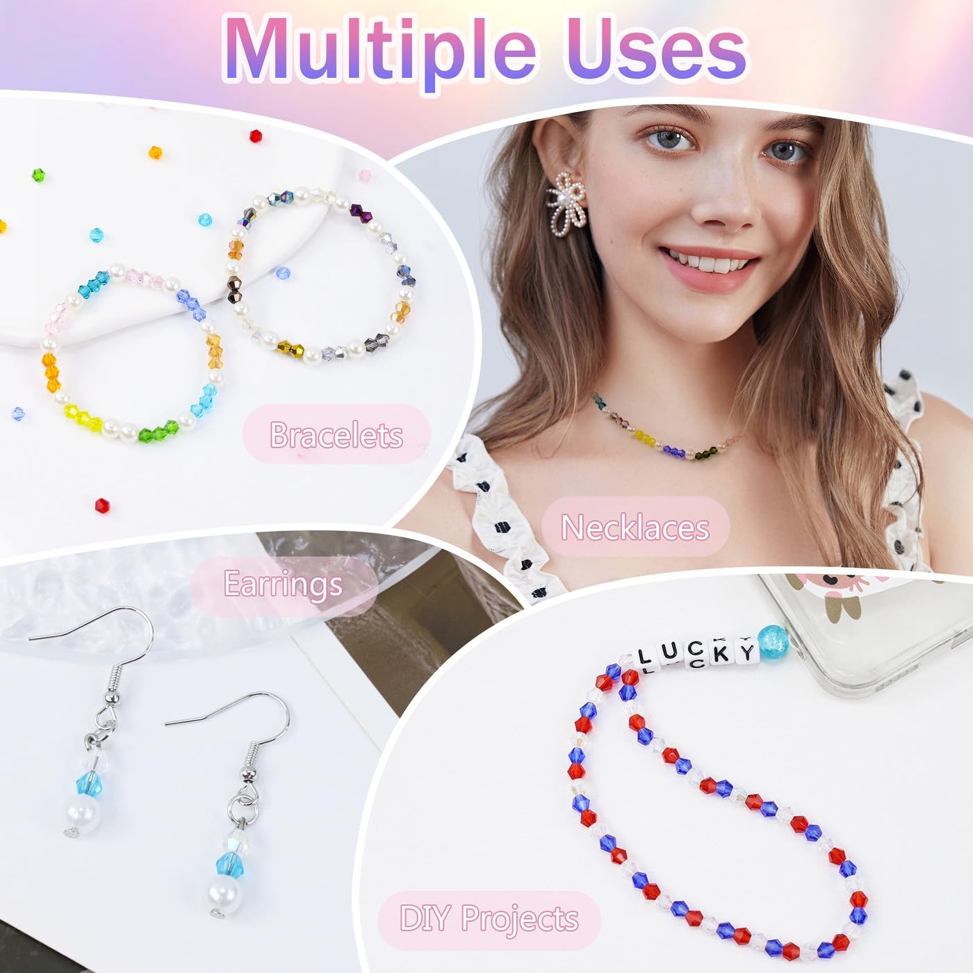 LAIDANLA 1800pcs 4mm Bicone Crystal Glass Beads, 18 Colors Small Faceted Beads Bulk for Jewelry Making Bracelets Necklaces Keychains Earrings with Container Box - Image 5