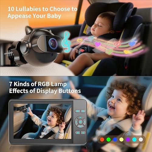 Miniatura 3 de Cámara de coche para bebé con zoom 4X, 10 canciones de cuna de 4.3 pulgadas, HD 1080P, espejo de asiento de automóvil orientado hacia atrás, 3