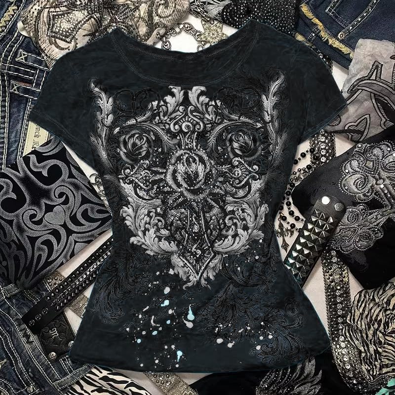 Grunge Shirts Women Y2K Long Sleeve Crewneck Striped Gothic Crop Tops Teen Girls Slim Emo Tees Aesthetic Streetwear4