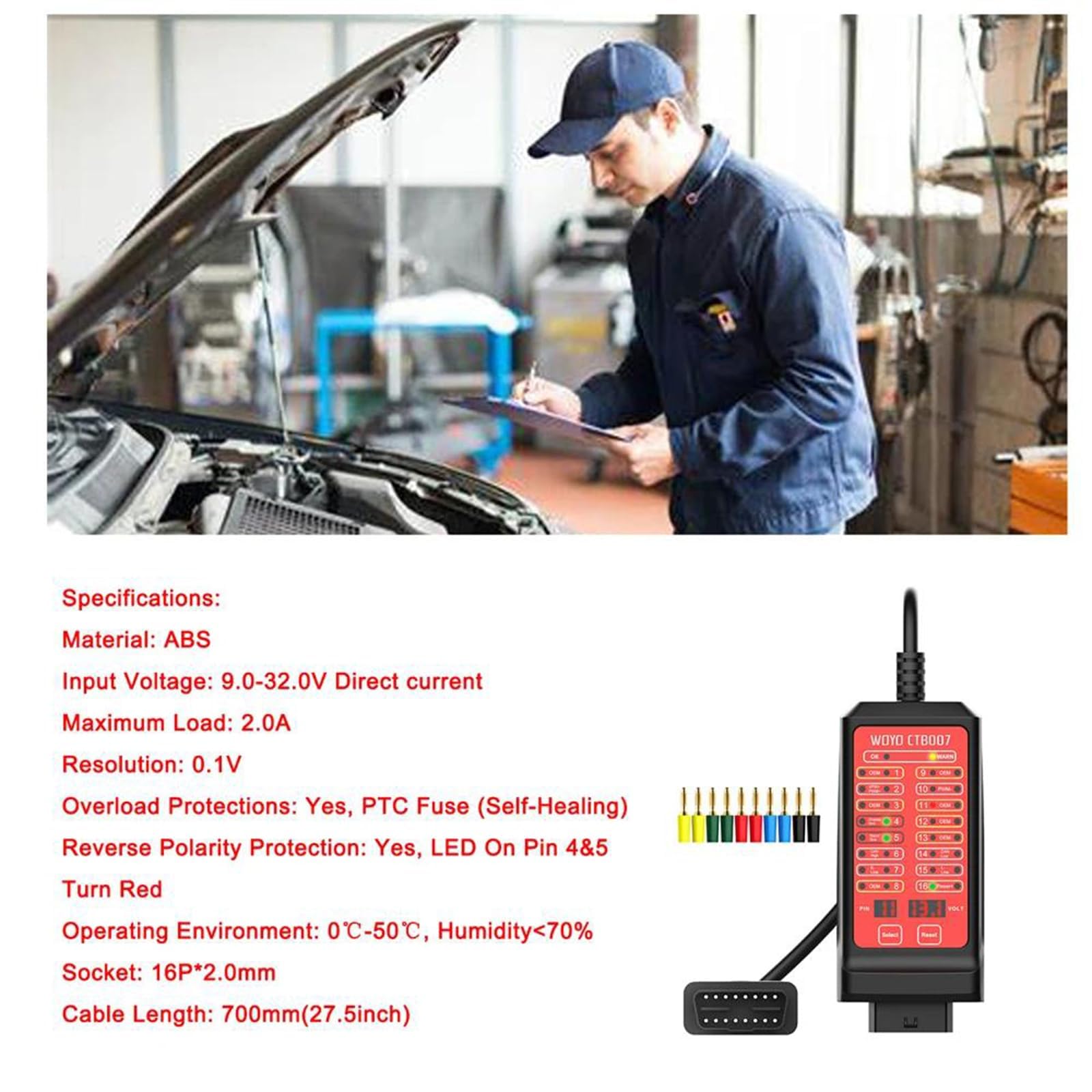 BOROCO CAN Bus Tester,OBD2 16 poli Breakout Box per dispositivo diagnostico riconoscimento della comunicazione CTB007 CAN Testbox 2A 0,1V
