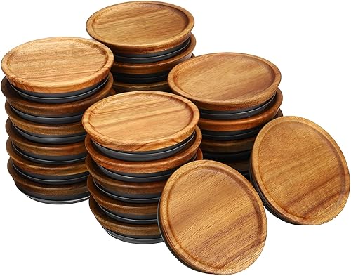 Miniatura 8 de PATIKIL Tapas para tarros de conservas de madera de boca regular, tapas de frascos de bola, tapas de madera con sello de silicona hermético, tapas