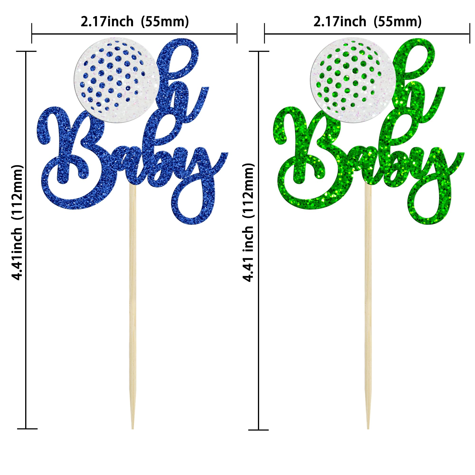 Ephlyn 24Pcs Glitter Golf Cupcake Toppers - Oh Baby Cake Topper Decorations for Sports Player Theme Baby Shower Kids Birthday Party Cake Decorations Supplies Blue