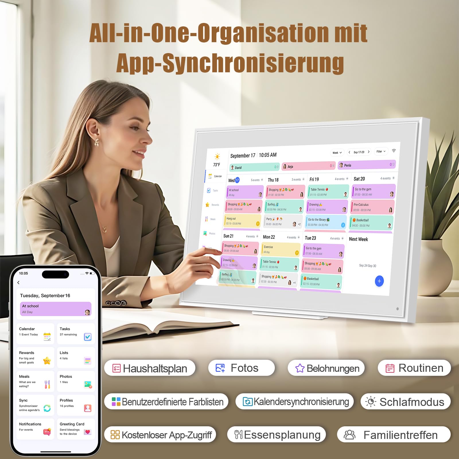 Digitaler Kalender, 21,5 Zoll Wandkalender Familienplaner mit 32GB Speicher, Touchscreen Intelligenter Tischkalender, Digitaler Terminplaner und Smart Kalender Sync Schedul