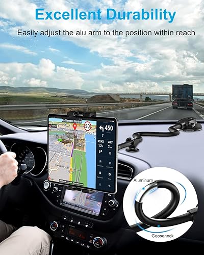 Miniatura 5 de woleyi Soporte para tablet para parabrisas de tablero de automóvil brazo largo de cuello de cisne Soporte de iPad con ventosa para automóvil,