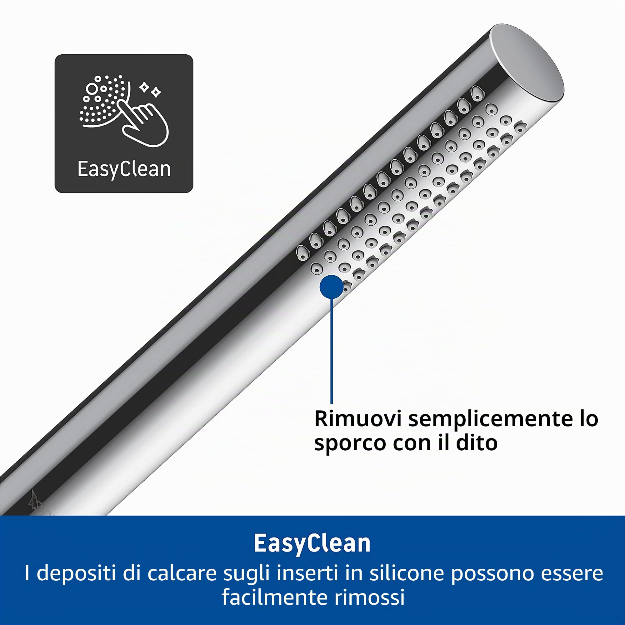 Duravit Universal Doccia a mano, Doccetta stick con getto Rain, Manopola doccia quadrata, Doccetta con ugelli in silicone facili da pulire, nero opaco